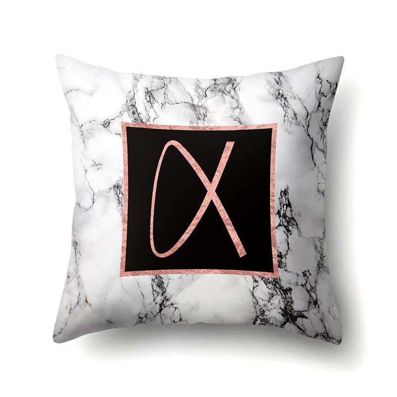 Polyester Pillowcase 26 English Letters Rose Gold Home Marble Decorative Printed Pillowcase