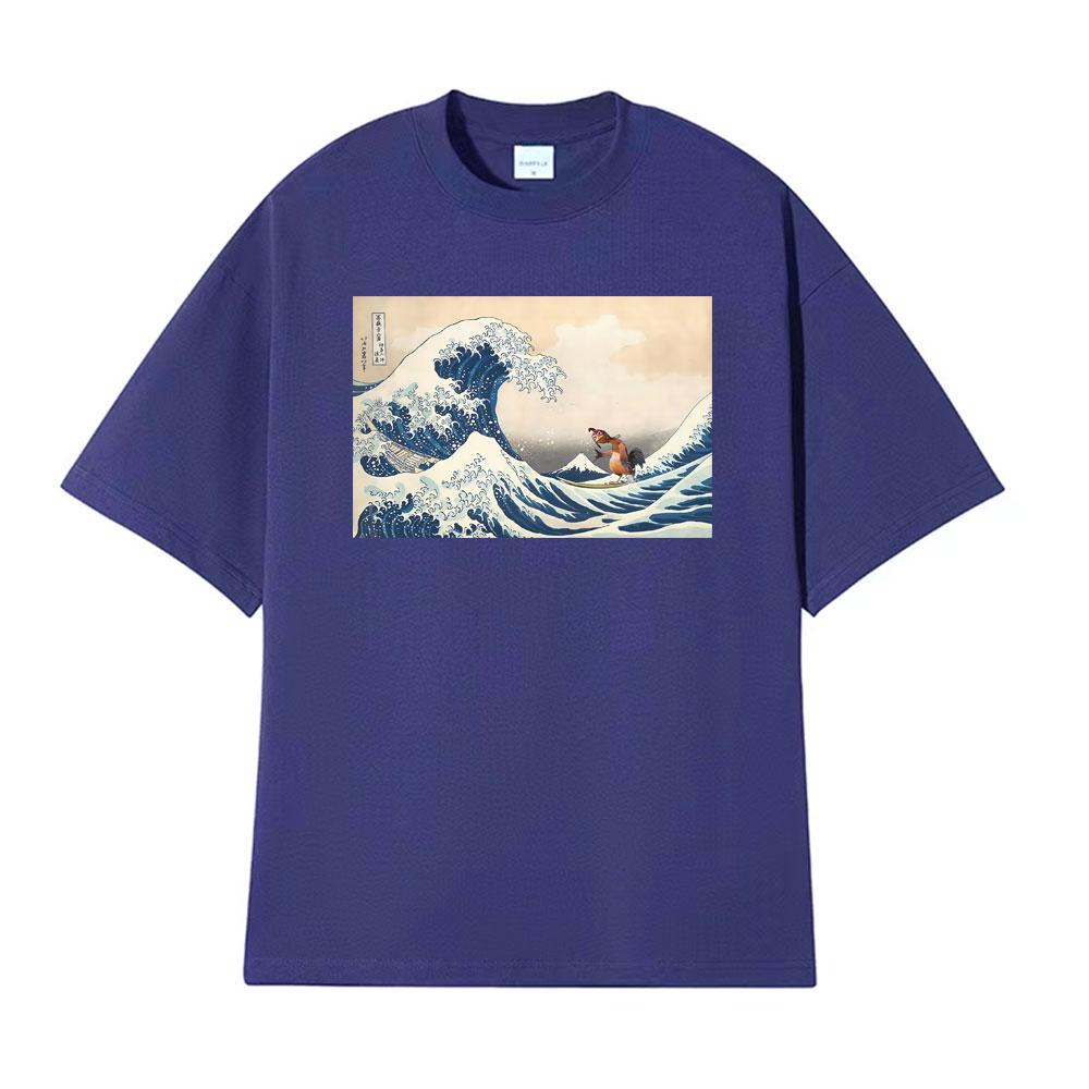 The Great Wave of Kanagawa Lmage Chicken Joe Funny Meme Picture T Shirt Surfs Up T Shirts Men Women Oversized TShirt Streetwear