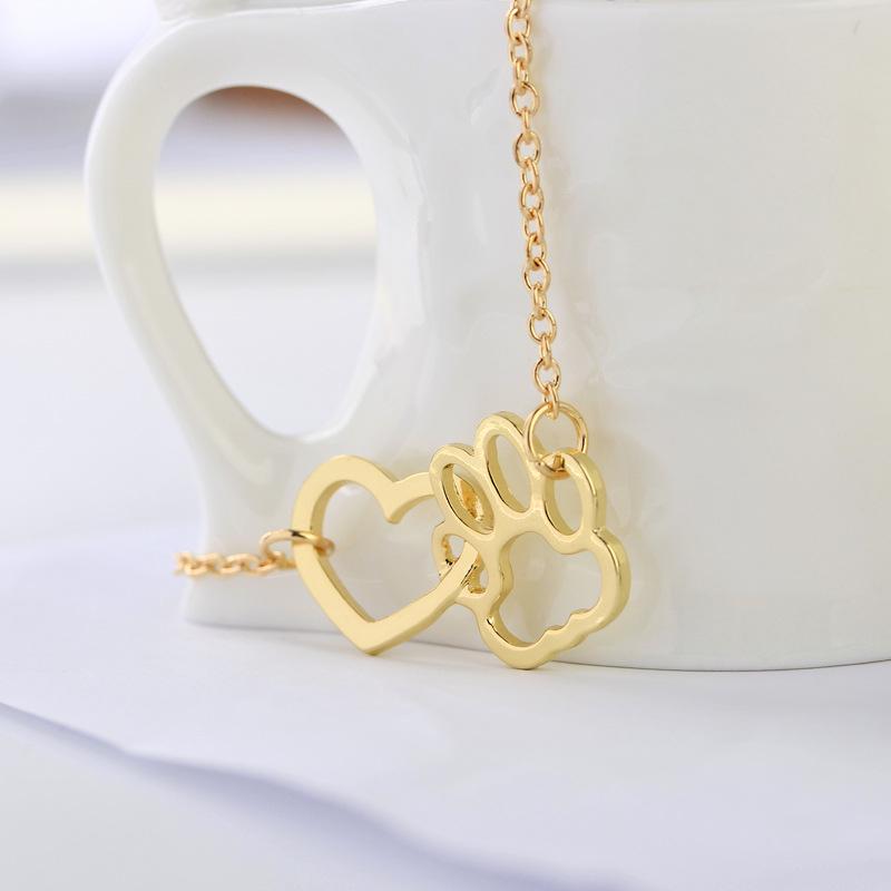 ZRM Fashion Hollow Pet Paw Footprint Necklace Shellhard Cute Animal Dog Cat Love Heart Pendant Necklace Jewelry For Women Girls