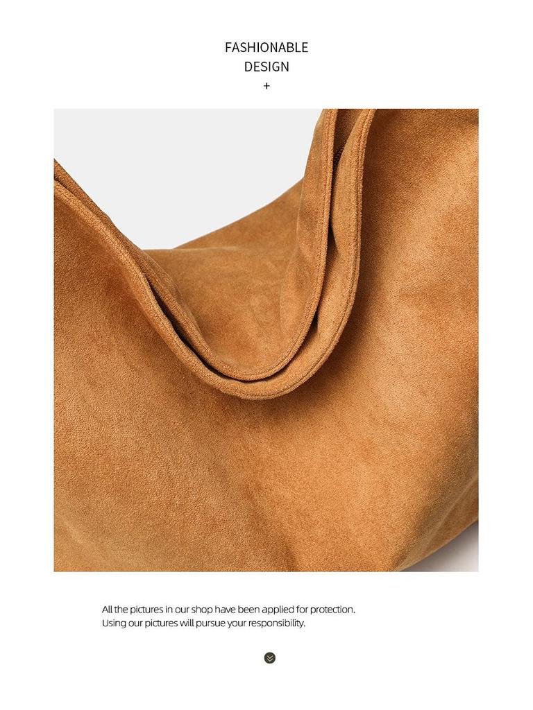 2025 Suede Large-Capacity Retro Shoulder Tote - Solid Color