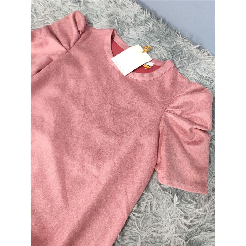 Export Single 2025 Fall and Winter New Arrival Suede Fabric Puff Short Sleeve Loose Plaid Dress Asymmetric Skirt