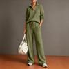 Women's Casual Half Zip Pullover Sweater and Wide Leg Pants Two Piece Set Lightweight Knit Loungewear Tracksuit for Everyday Wear