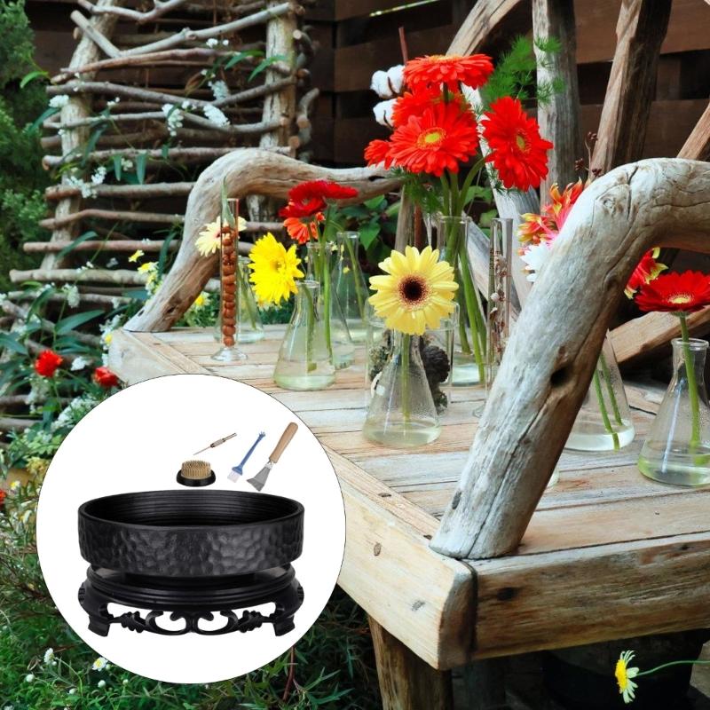 5Pcs Complete Japanese Ikebana Flower Set Includes 2.1In Base Ceramic Pot Needle Tool For Home Flower Arrangement