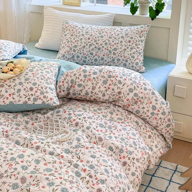 Luxusní sada povlaku na přikrývku ze 100% bavlny se 2 povlaky na polštáře - Květinový design, Elegantní a prodyšná ložní sada, Více velikostí