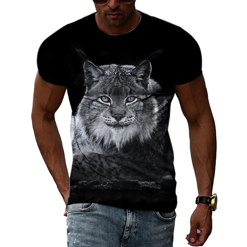 

Нова модна чоловіча футболка з принтом «Рись», літня повсякденна індивідуальна хіп-хоп вулична футболка, футболки з тваринним візерунком, круглим вирізом і короткими рукавами 5XL