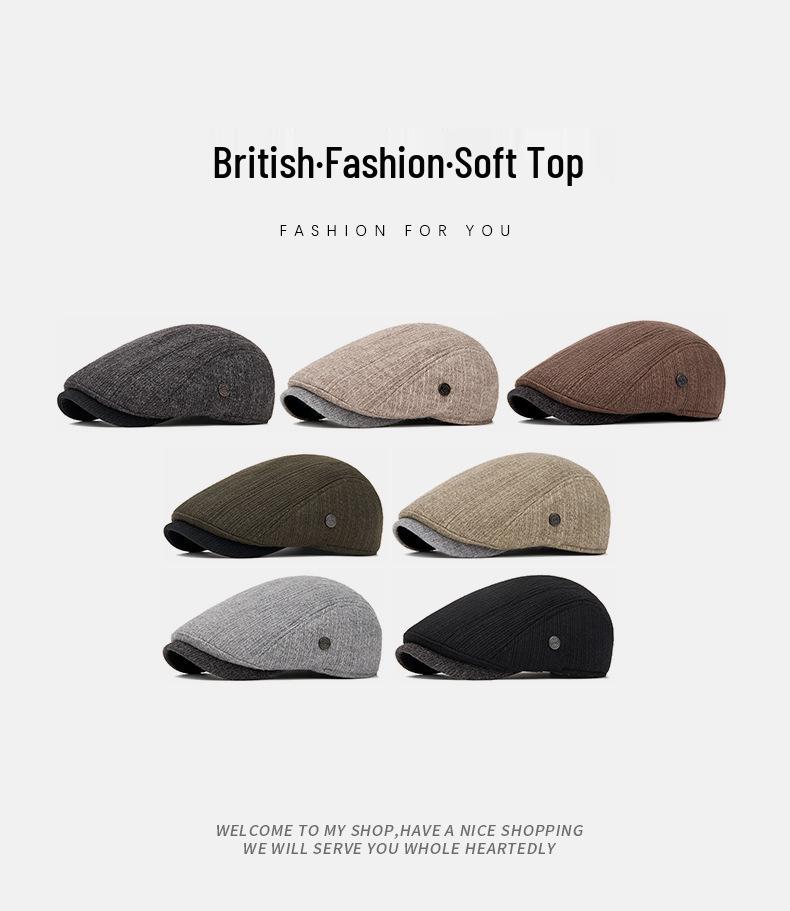 Men's Autumn & Winter Knitted Duckbill Cap with Velvet - Fashionable British Newsboy Beret