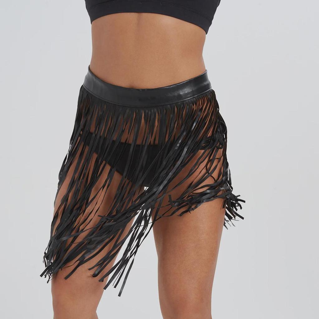 Women's European & American Tassel PU Leather Dance Skirt - Sexy, Fashionable Nightclub Hip Skirt