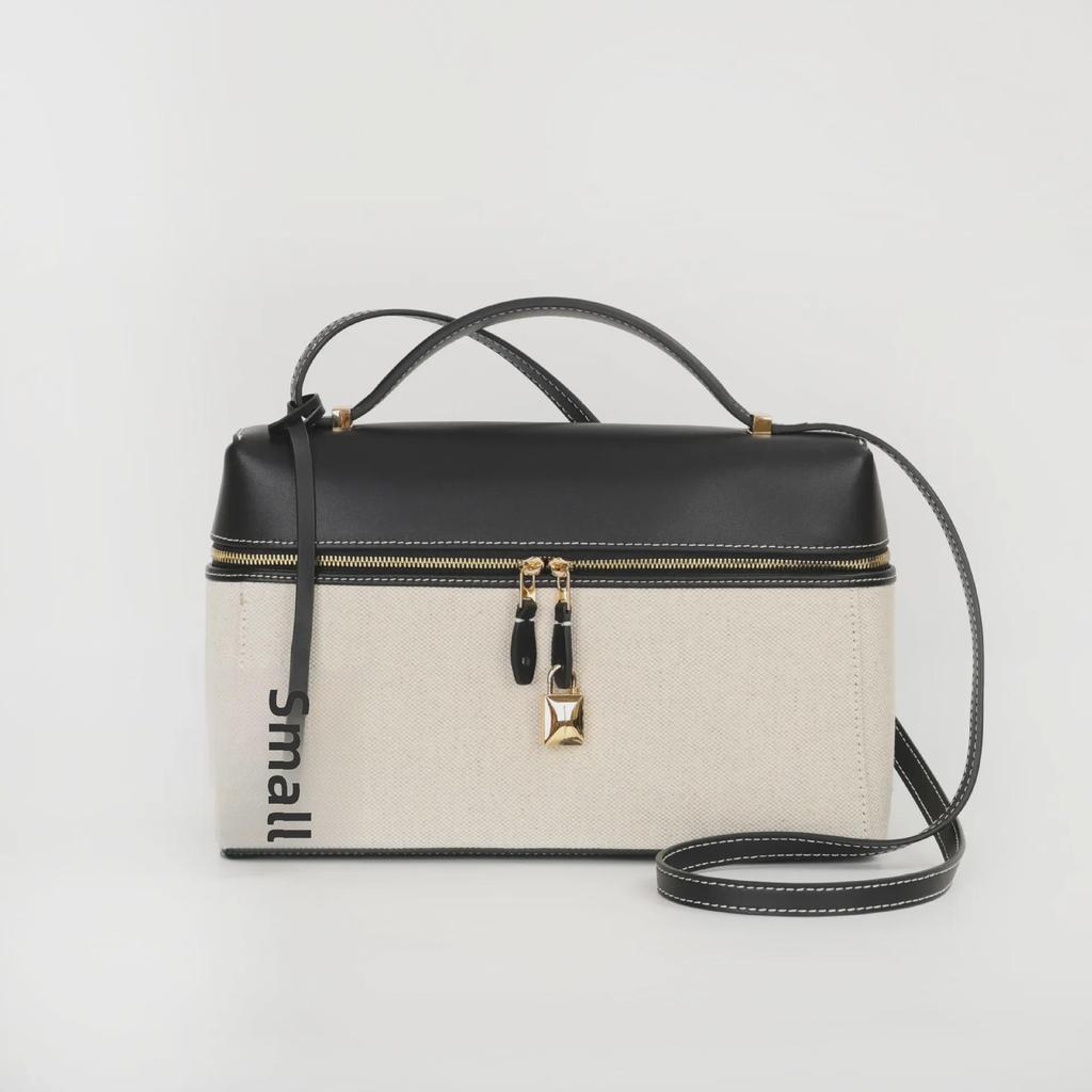 LP27 Women's Large Capacity Genuine Leather & Canvas Handbag - Versatile Messenger & Lunch Bag