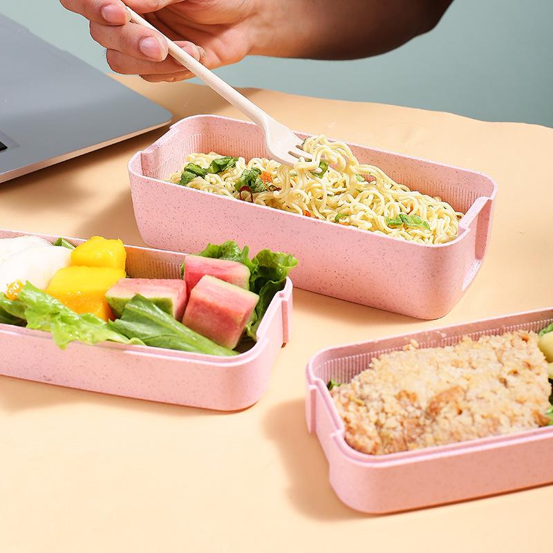 Wheat Straw Bento Box: Portable 3-Layer Sealed Meal Container with Compartments for Office or Student Lunches