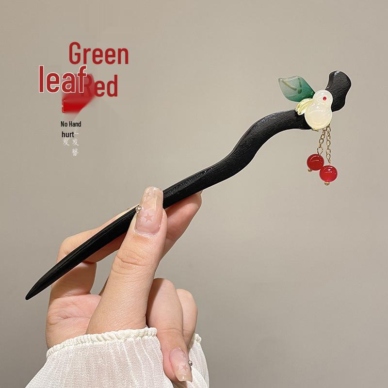 High-End Chinese Wooden Hairpin with Tassels – Ancient Style Ebony Faux for Women