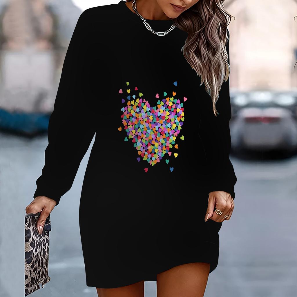 Damen Eleganter, Modischer, Trendiger und Lässiger Hoodie, 3D Herzsymbol Gedruckt Dreidimensionaler Schnitt Damen Langer Hoodie Valentinstagsgeschenk