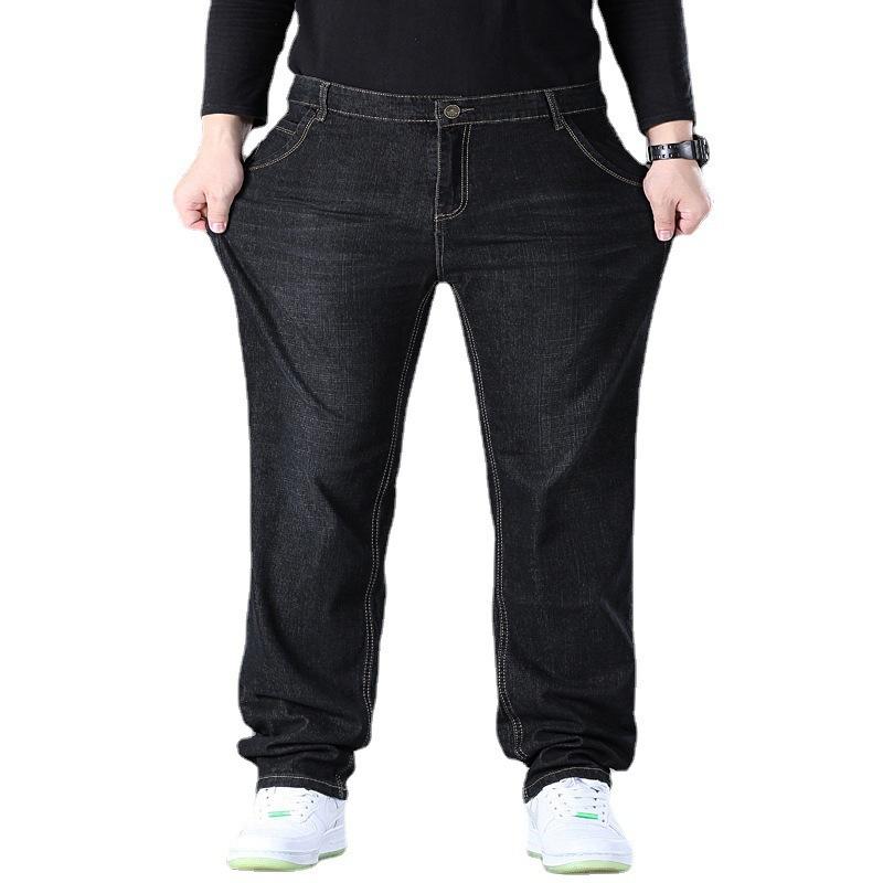 Pantalon en Denim Stretch Grande Taille pour Homme Jambe Droite Coupe Ample Taille Moyenne Printemps/Été Vêtements de Travail Pantalon Décontracté