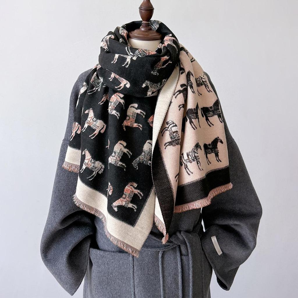 European Style Faux Cashmere Double-Sided Neck Warmer Scarf - Autumn/Winter Versatile, Warm, Cold-Proof, Windproof Shawl