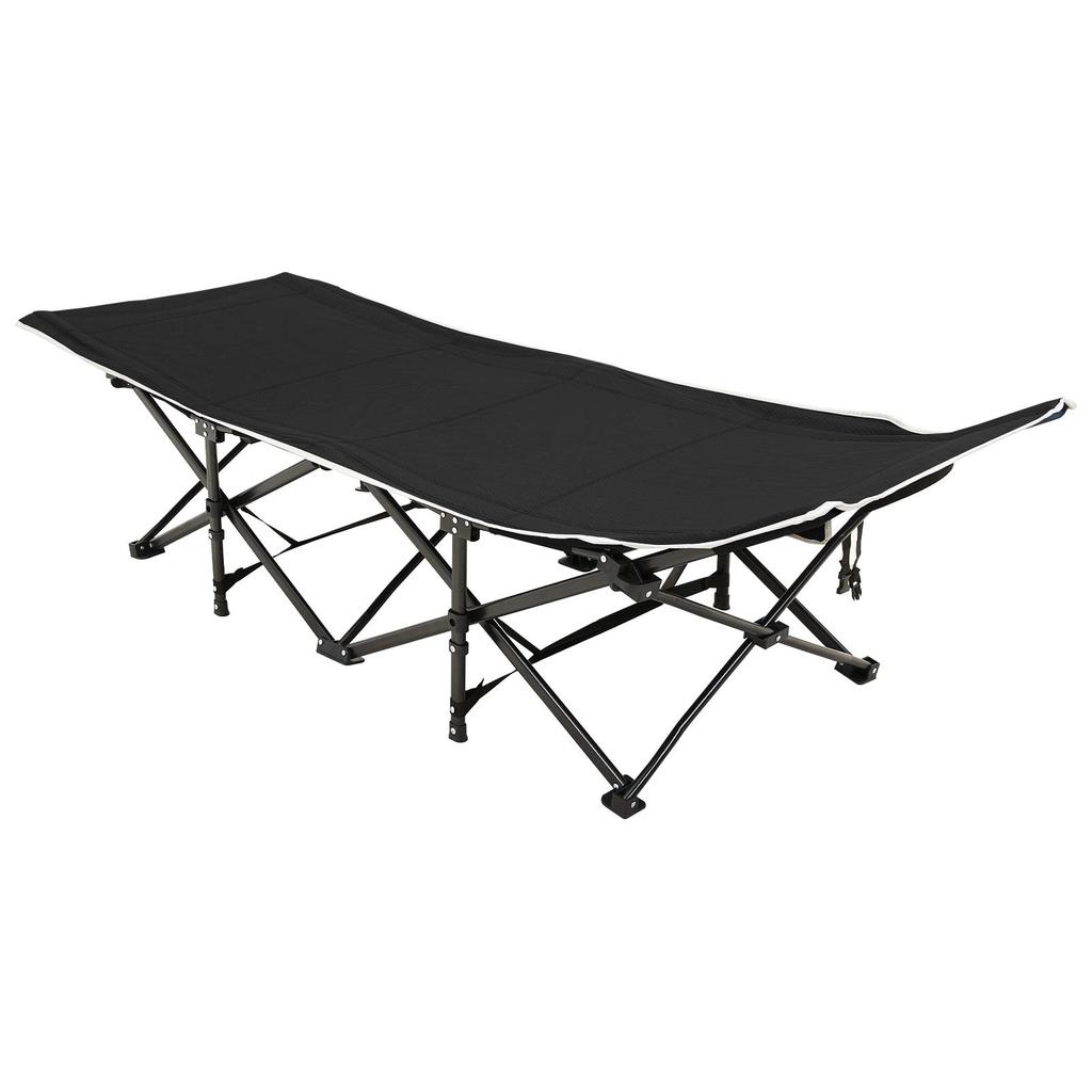 Heavy-duty Steel Tube Folding Bed, Black Frame with Black Pearl Cushions