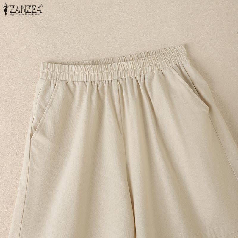 ZANZEA Mulheres Casual Cintura Elástica Solta Shorts de Verão