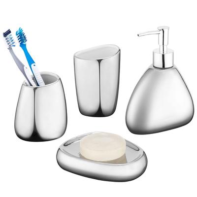 Set da 4/5 Pezzi Set Completo Moderno Ceramica Argento e Oro Set di Accessori da Bagno con Dispenser di Sapone per Arredamento Casa Moderna