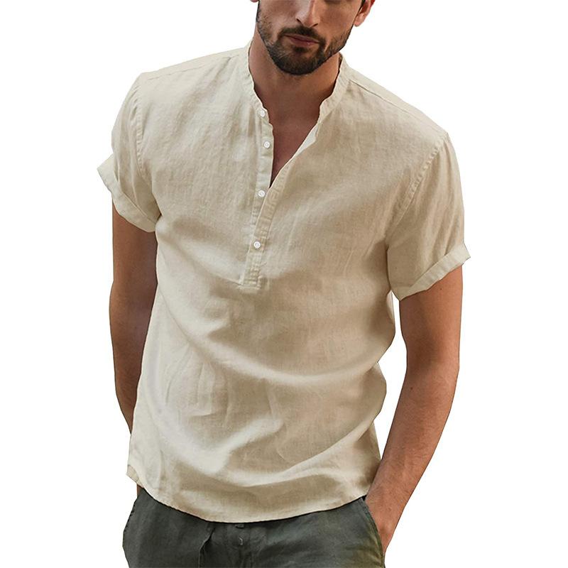

Summer Men s Youth Solid Color Stand-up Collar Casual T-shirt 3XL хакі