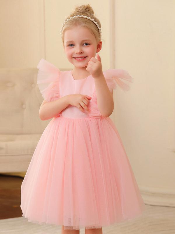 Formelles Kinder-Prinzessinnenkleid mit Fledermausärmeln und offenem Rücken für Klavieraufführungen und Hochzeiten
