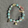 Lake Blue Cloisonné Gourd and Lotus Seed Fortune Bracelet with Gold Foil Ornament