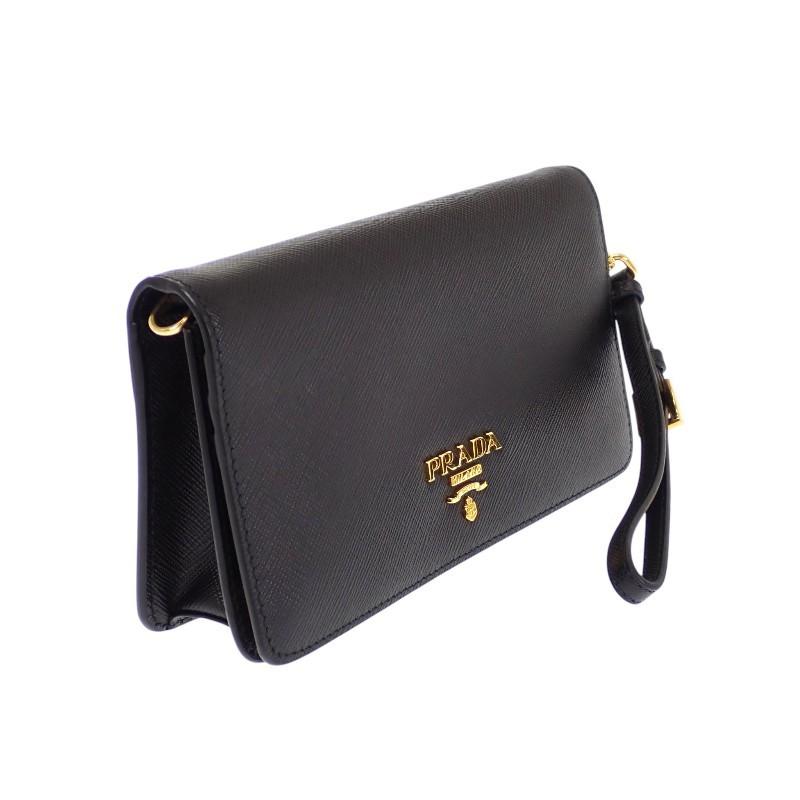 PRADA  1DH029 Wallet Chain black Safiano Women