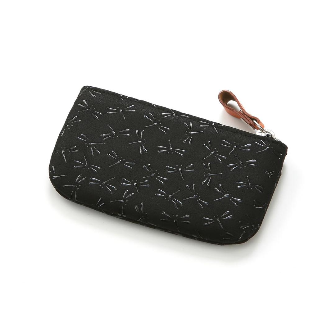 Inden HISOCA Traditional Craft Koshu Inden Deerskin Lacquer Original Brand Coin Purse Black with Black Lacquer Dragonfly [Indenya] [No.9401] [1-008]