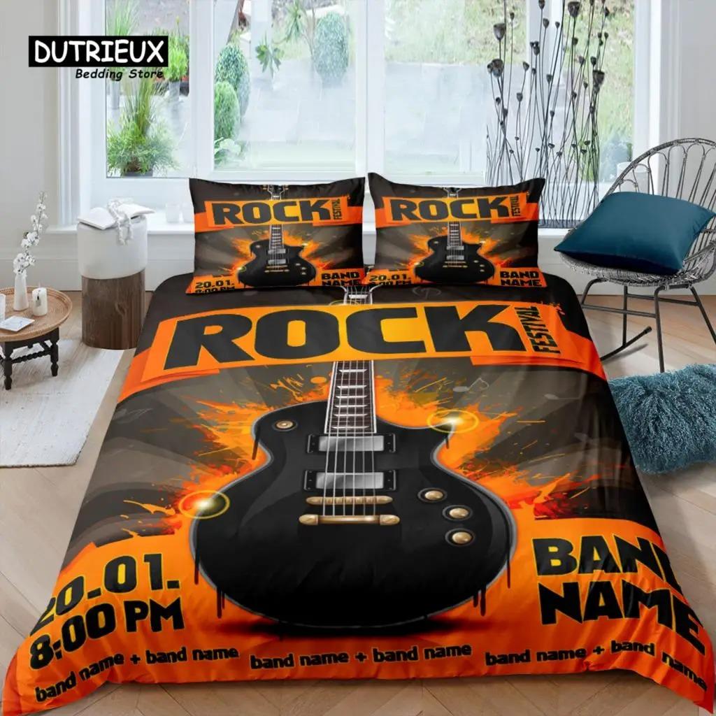 Home Living Luxury 3D Rock Music Bedding Set Duvet Cover Pillowcase Kids Bedding Set Queen and King EUUSAUUK Size