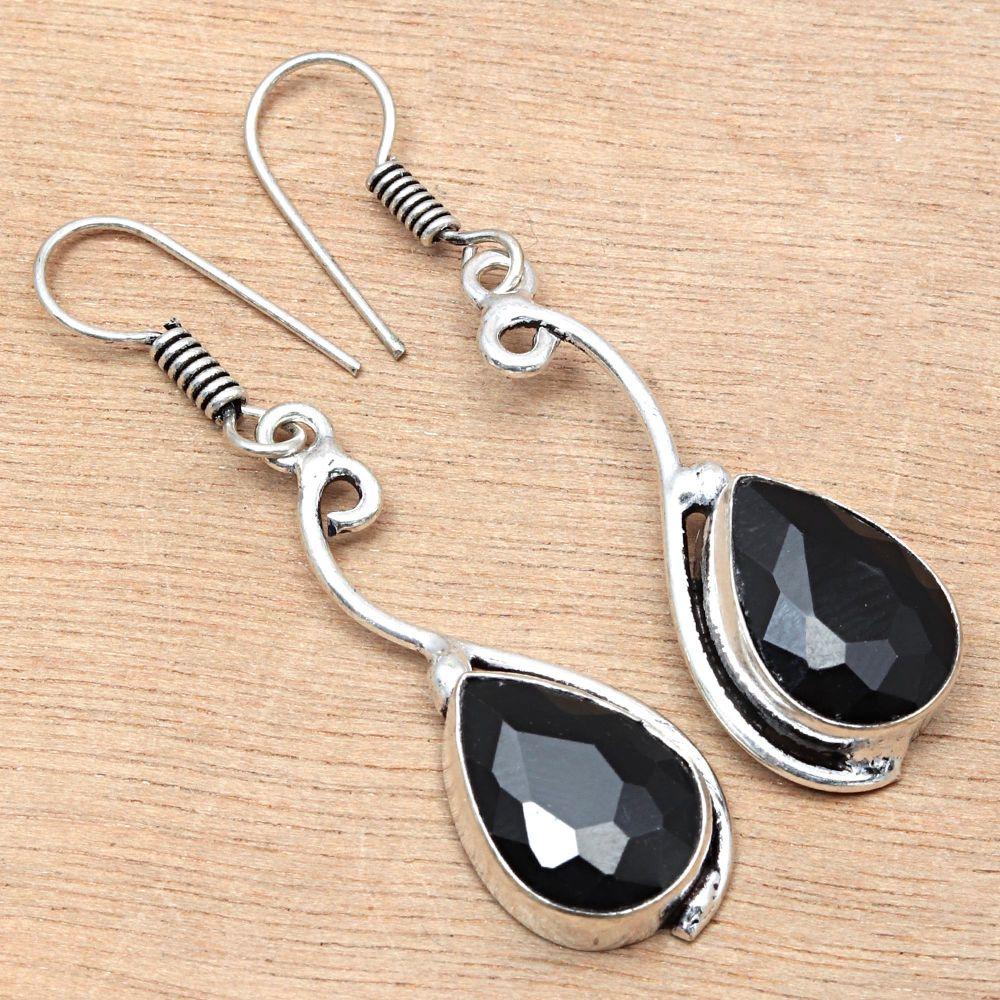 Boucles d'oreilles en argent faites à la main avec pierres précieuses de la colonne vertébrale noire, cadeau pour elle, 1,5''