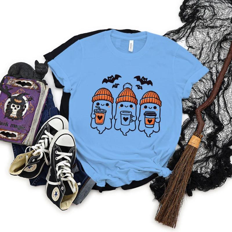 Cartoon Cute Patterns Drinking Coffee Essential Tshirt Female Halloween Cute Design Womens Clothing Coffee Lover Gift TShirts