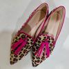 Seasonal new low-heeled pointed cow pattern fringed casual shoes