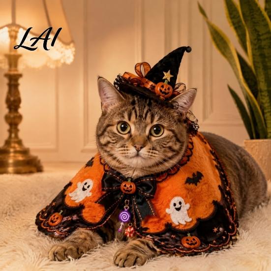 Mantello Decorativo per Animali Domestici Costume da Strega per Gatto di Halloween Mantello Fantasma Carino Costume Divertente per Feste Abbigliamento per Festival Cosplay da Gattino per Accessori Festivi