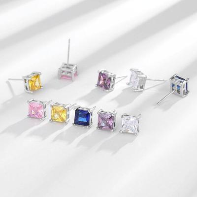Korean Luxury Copper-Plated Zircon Square Earrings - European & American Cross-Border Piercing Studs