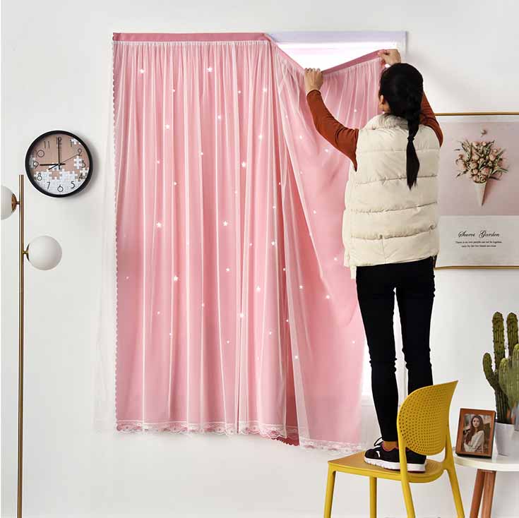 Be gręžimo dvigubo sluoksnio marlės sutankinti 95% užtemdantys užuolaidos su žvaigždučių išpjovomis - Magiški lipnūs langų užuolaidėlės namams/miegamajam