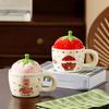 Strawberry Bear Ceramic Cup with Lid for Girls Gifts for Home Use Water Cup Mug High Looking Couple Milk Breakfast Cup