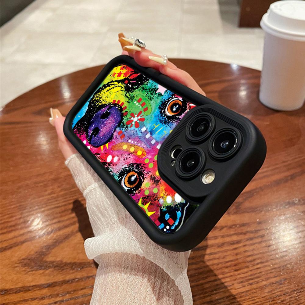 Ae76 Dog Color Doodle Design Art Protective Phone Cases for iPhone 13 14 15 Pro Max Infinix Hot 40i Tecno Camon 30 20 Pro Angel Eyes TPU Back Cover