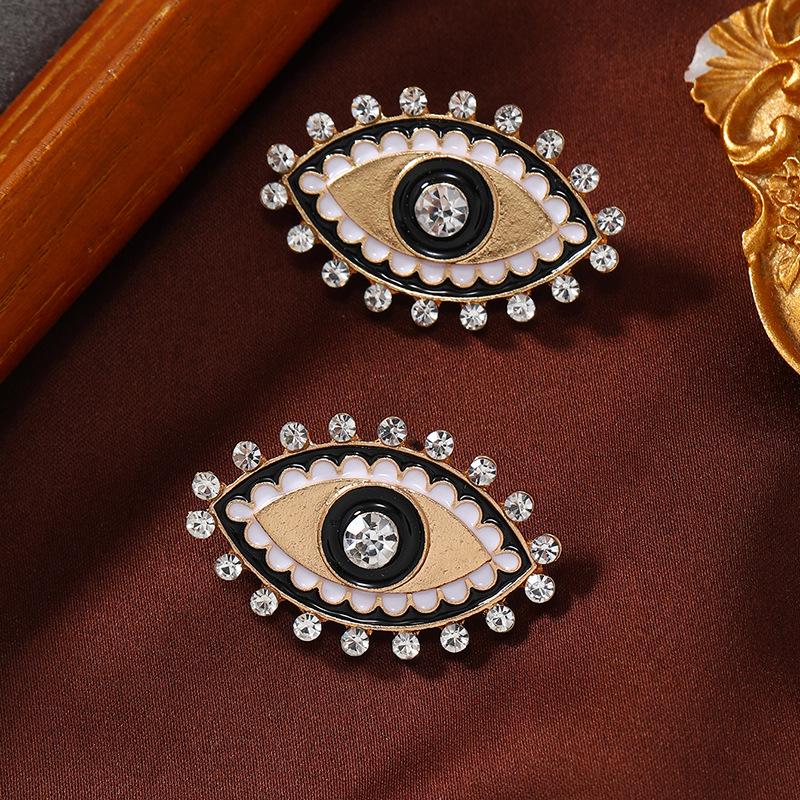 Retro Rhinestone & Pearl Demon Eye Stud Earrings - Ethnic Style