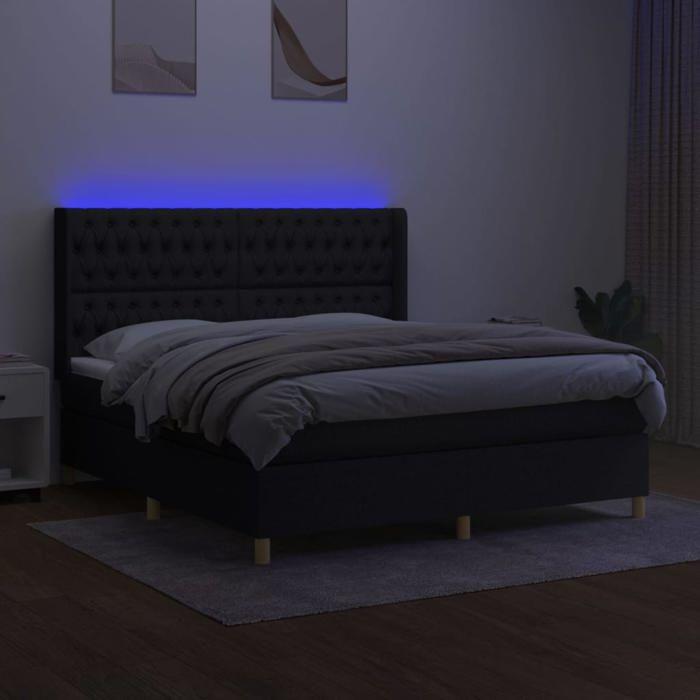 Maison Exclusive - Sommier à lattes de lit matelas et LED Noir 160x200 cm Tissu