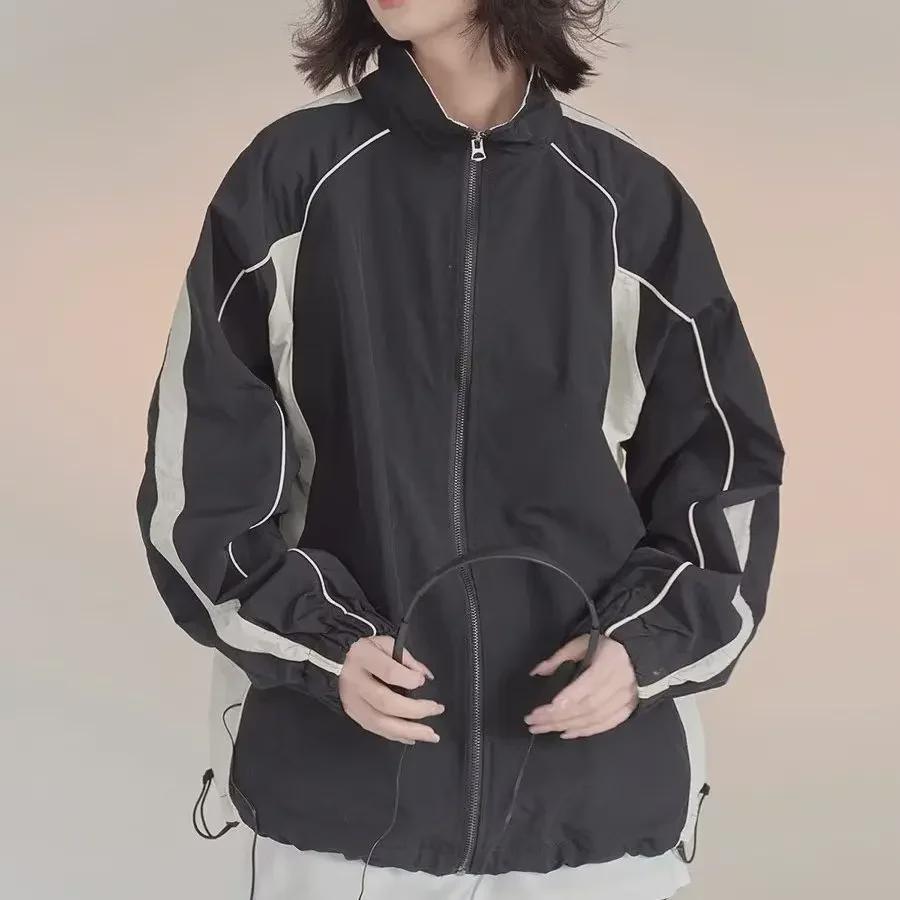 Women's Contrast Color Stand Collar Windbreaker Jacket - Spring/Autumn 2023