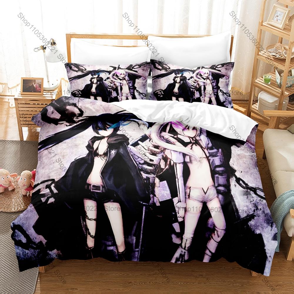Cool Black Rock Shooter BRS Dark Star Cannon Battle Fantasy Anime Bedding Set Includes Duvet Cover 2 Pillowcases Blue Twin Tail
