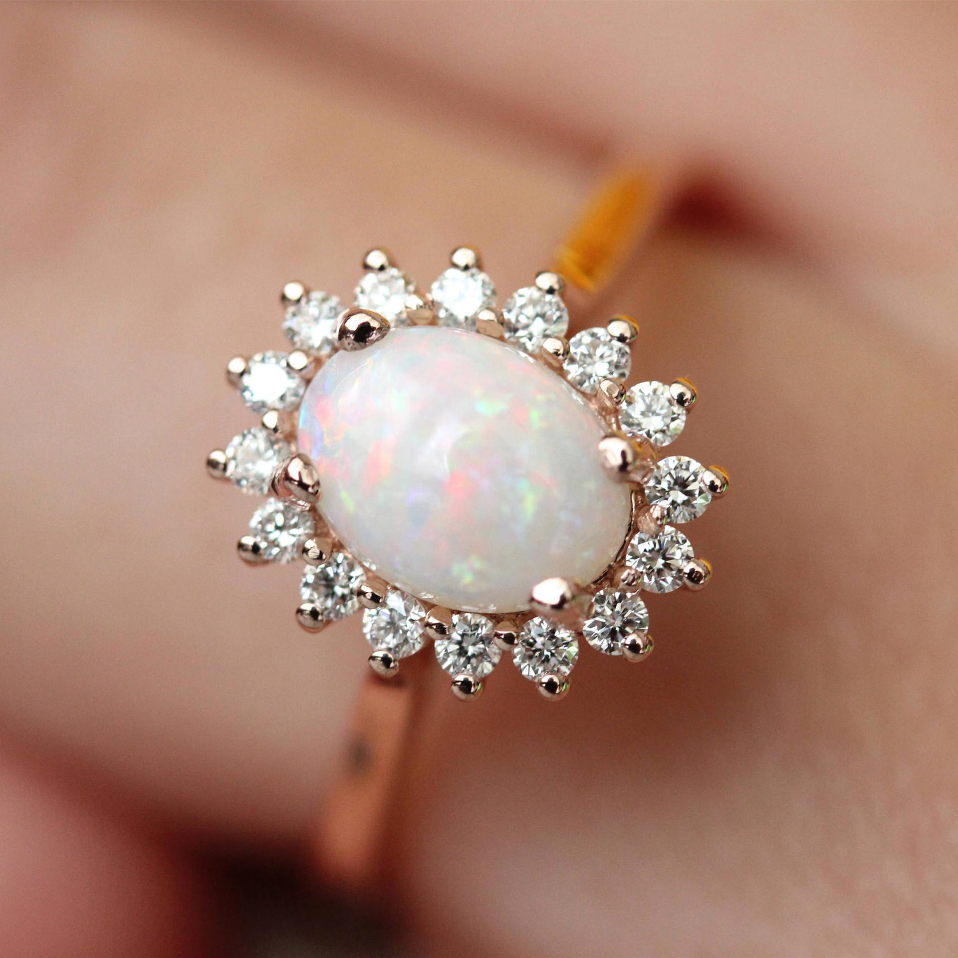 Japan and South Korea hot new jewelry oval opal ring, European beautiful woman plated 18k rose gold royal no. 5 розового золота