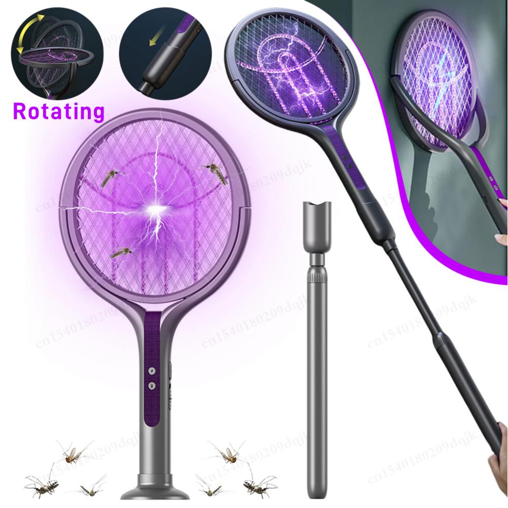Rotating Head Electric Fly Swatter Rechargeable Fly Zapper 2 in 1 Fly Killer and Mosquito Trap Lamp for Indoor and Outdoor