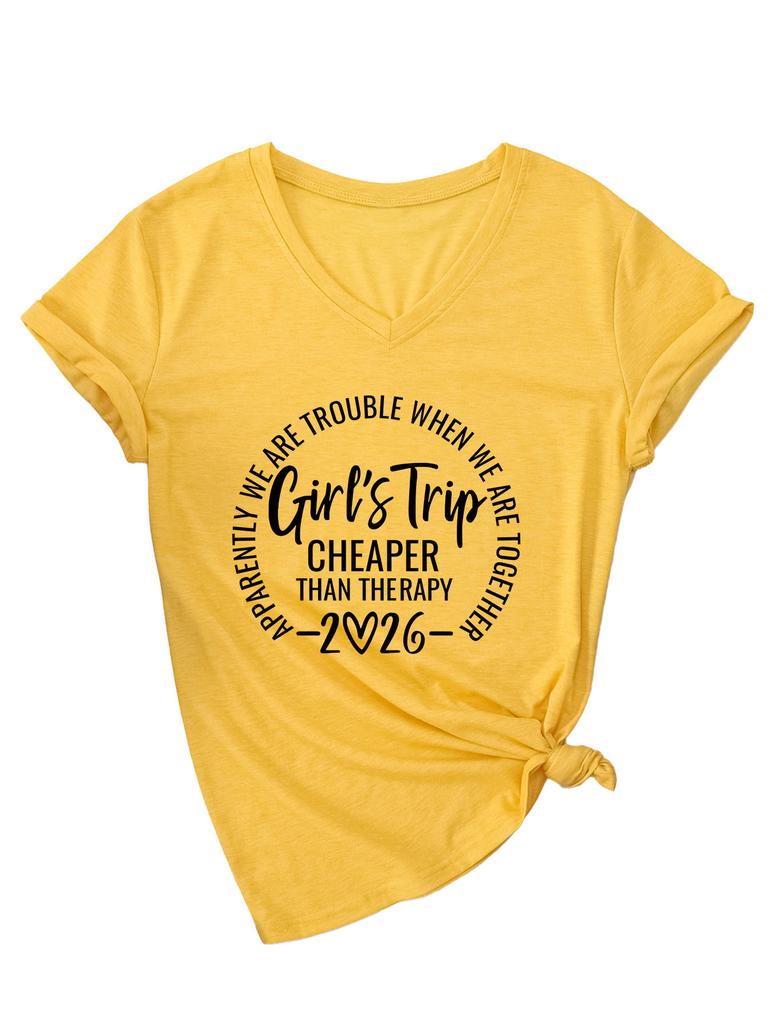 Girl's Trip cheaper than Casual Versatile Women's V-Neck Short Sleeve T-Shirt
