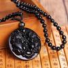 Men's Domineering Pixiu & Dragon Necklace with Guan Yu Pendant - Imitation Obsidian Couples Gift