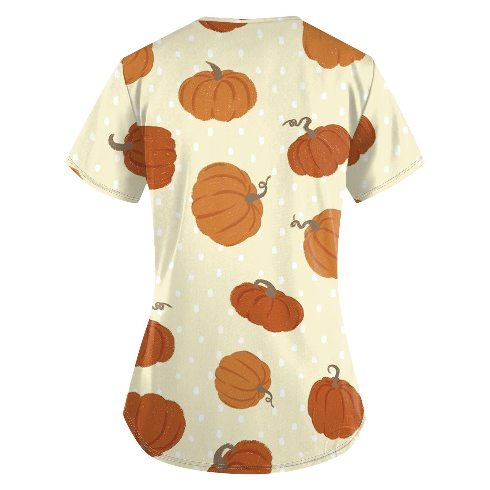 Женская модная футболка с коротким рукавом и v-образным вырезом с карманом на Хэллоуин — фото 3