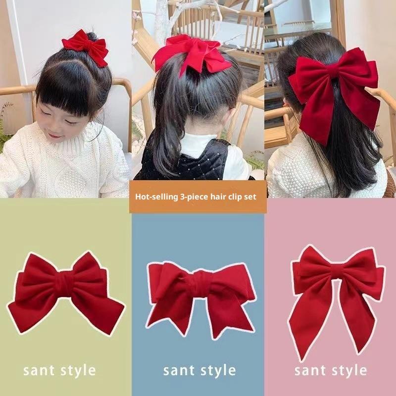 Girls Black Red Big Velvet Bow Hair Clip For Women Vintage Wedding Long Ribbon Korean Hair Pin Barrette  Hair Accessories