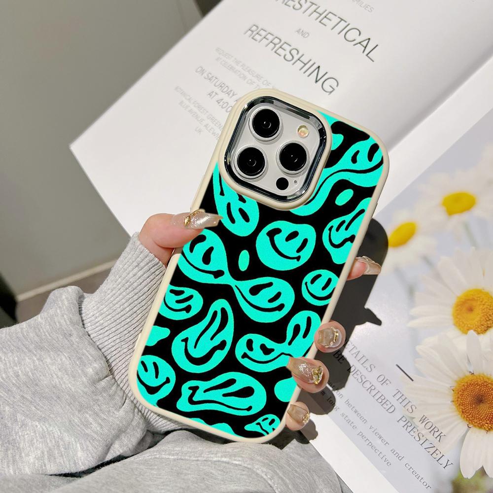 Ae88 Lovely Smiley Art Phone Cases for Samsung A13 A32 A53 A04e A54 S23 S24 Ultra Infinix Hot 40i Huawei P30 Pro Metal Camera Protective Back Cover