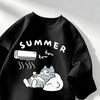 Bigsize Summer Japanesestyle Cute Cat Patterned Shortsleeved Tshirt Loose And Casual Halfsleeved Soft Hemmed Top