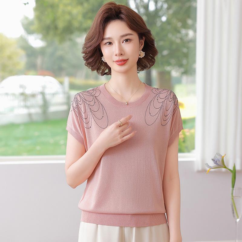 2026 New Style Summer Knitted T-Shirt for Middle-Aged and Elderly Women
