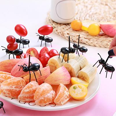 12Pcs Fruit Fork Food Grade Not Easily Broken Cartoon Ant Shape Food Stick Bento Fork