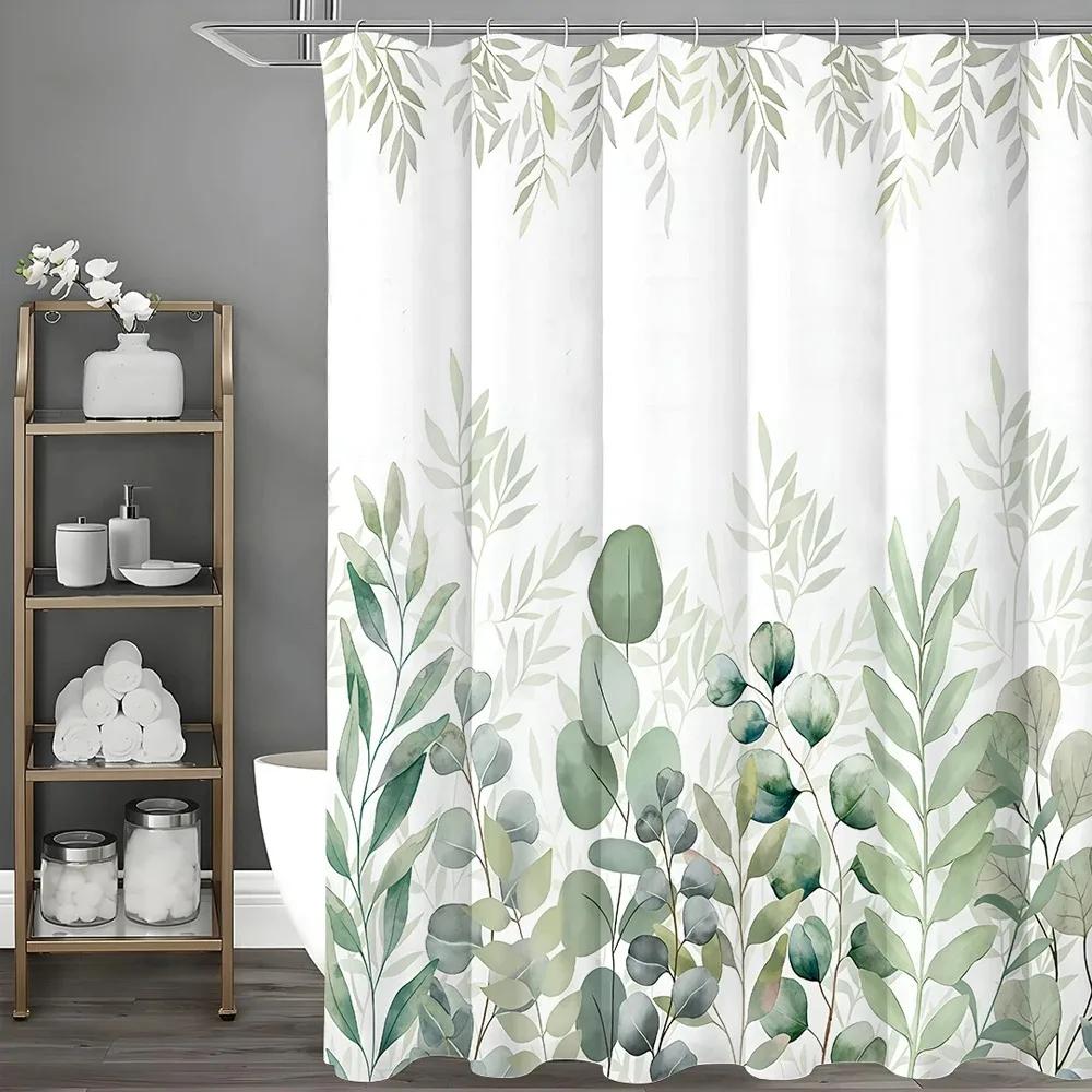 

Eucalyptus Leaf Shower Curtain, Bathroom Decorative Shower Curtain, Waterproof Shower Curtain With Hooks W60H190(CM)-1 Pcs