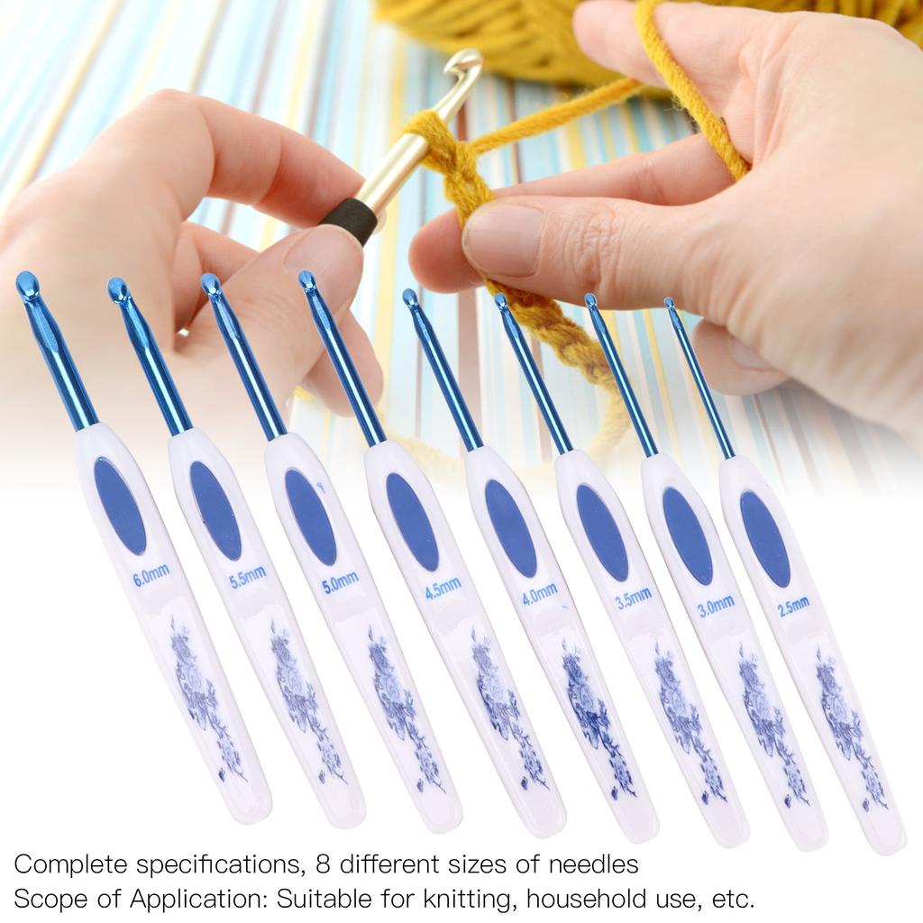 Crochet Hooks 8 Pcs Soft NonSlip Good Grip Knitting Needles Set with   for Weaving Home Use(Blue and White Porcelain Pack of 8 )
